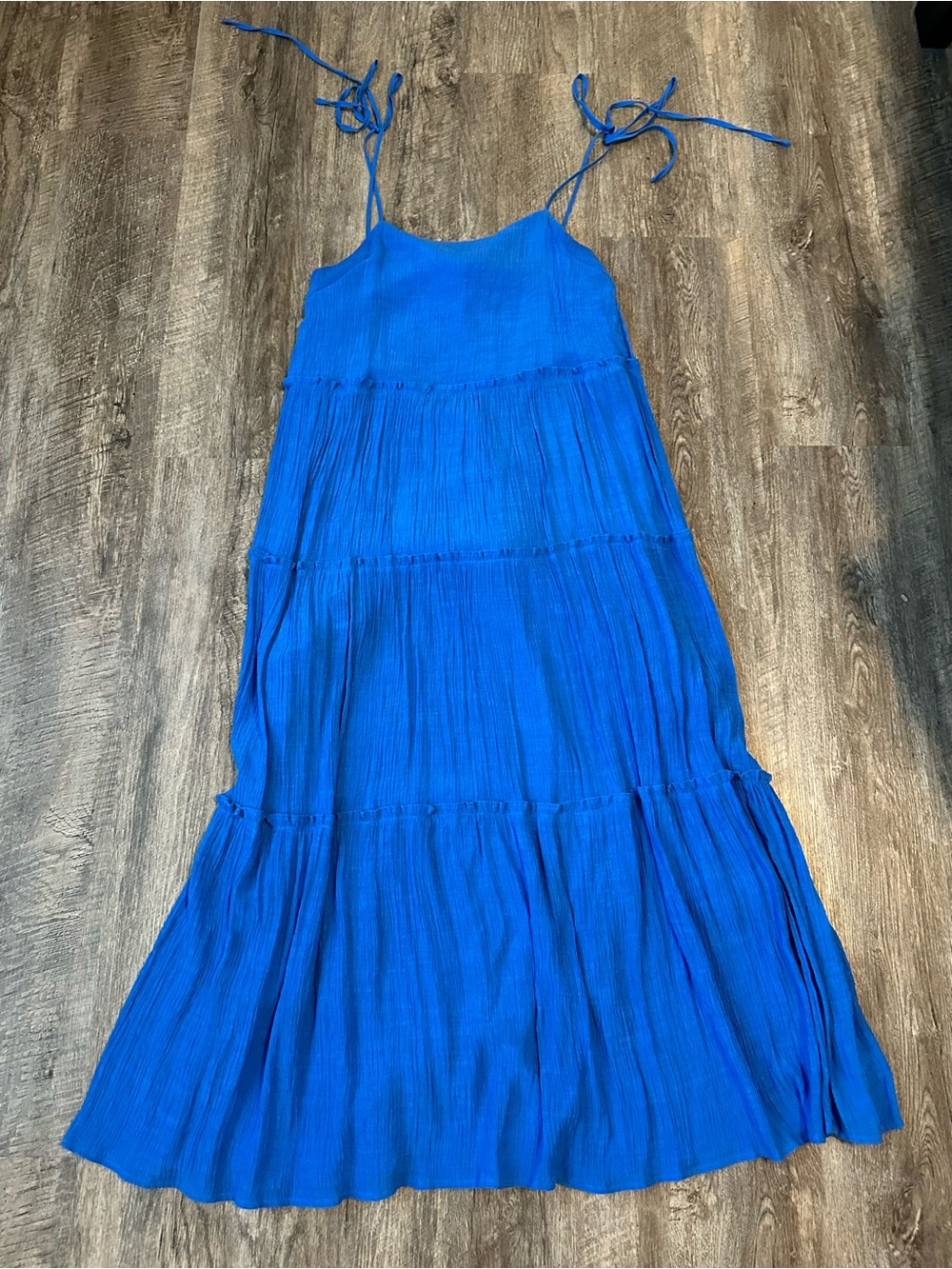 Blue Tiered Tie-Strap Maxi Dress